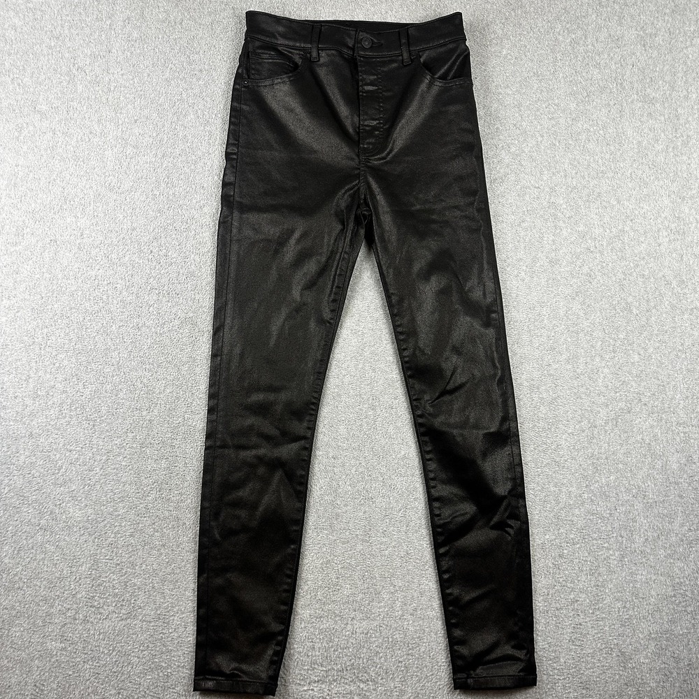 Express Skinny Pants Womens 2R Black Super High Rise Coated Look Stretch Shimmer